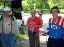 Scott Moore, KF6IKO, of California, Harald Dettling, DC1GB, of Germany and Bob Frey, WA6EZV of Ohio wait at the starting line of the 80 meter event of the 2009 USA ARDF Championships near Boston. Bob is a co-chair of the organizing committee for the upcoming 2010 USA championships. [Joe Moell, K0OV, Photo]