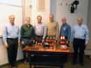 Organizers and speakers at HamJam 2010 gathered for a group photo left to right): Mack McCormick, WB4MAK; Ward Silver, N0AX; Hal Kennedy, N4GG; Joe Taylor, K1JT; Chuck Catledge, AE4CW, and Bob Carroll, W2WG. “Blue Lightning” is in the front row. [Steve Mays, KS4KJ, Photo]