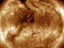 There are no significant coronal holes on the Earthside of the Sun. [Photo courtesy of NASA SDO/AIA]